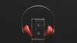 © Rodrigo - Red headphones, Bluetooth and Cassette on a table with a black background