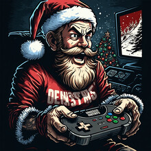 Santa Claus Playing Video Game Angry Generative AI