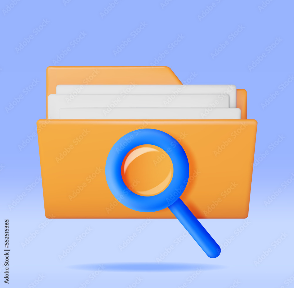 3D Document Folder with Magnifying Glass. Render Analysis of Folder ...
