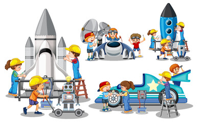 Wall Mural - set of engineer kids