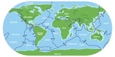 Wall Mural - map of tectonic plates and boundaries