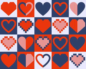 Wall Mural - geometric banner with hearts. placard design in flat style.
