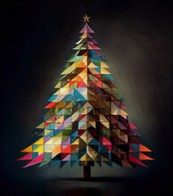 A Colorful Patchwork Christmas Tree - Generative Ai