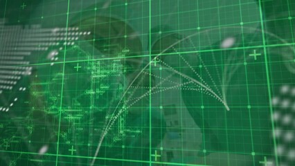 Poster - Animation of data processing and world map on green background