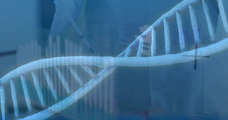 Poster - Animation of graphs and dna over hands of lab worker