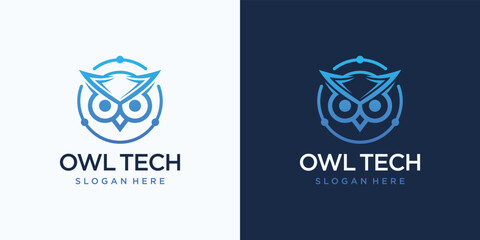 Owl technology logo design inspiration and business card template