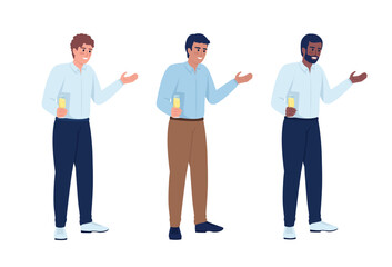 Poster - Male guest giving wedding day toast semi flat color vector character set. Editable figures. Full body people on white. Simple cartoon style illustration pack for web graphic design and animation