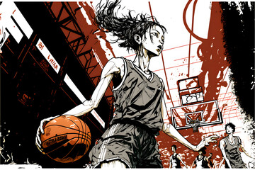 basketball girl manga anime style