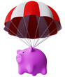 Piggy bank falling on parachute