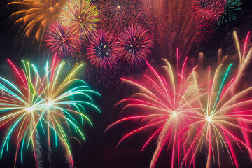 Wall Mural - fireworks in the night sky,, generative ai illustration