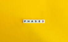 Phase 2 (Two) Banner. Letter Tiles On Yellow Background. Minimal Aesthetics.