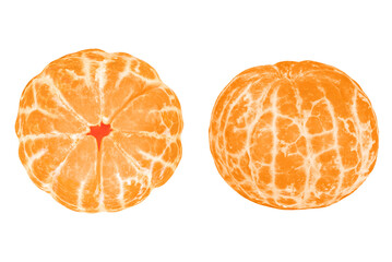 Wall Mural - Two peeled tangerines isolated on a transparent background.