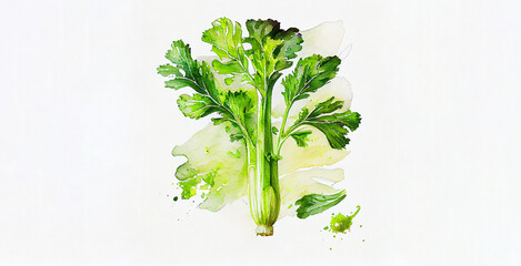 Celery. Color watercolor on white paper background. Illustration of vegetables and greens.