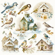Vögel und Vogelhäuser im Winter, made by AI