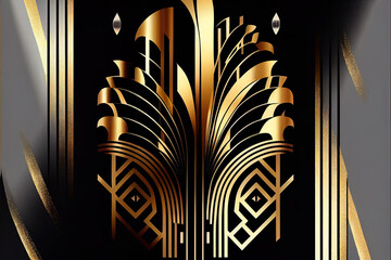 abstract golden background on black art deco style illustration geometric elements and expensive golden tones.