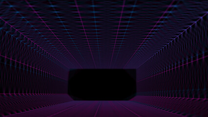 Poster - Galactic portal with linear connections. Optical illusion of a laser tunnel. Technological connections of space and time. The concept of leaders in the technological world. 3d rendering.