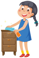 Wall Mural - A girl spraying and wiping cabinet