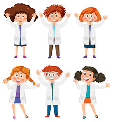 Sticker - Set of different kids in scientist outfits