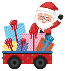 Wall Mural - Santa Claus with Christmas present cart