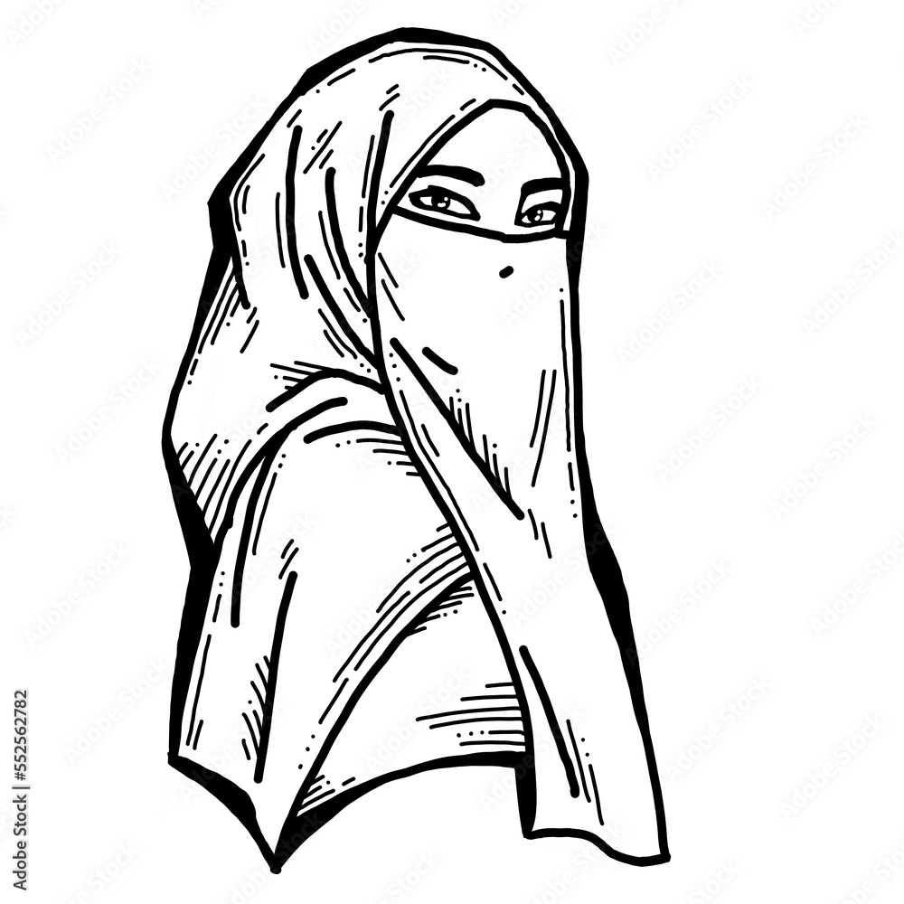 Young Arab woman with beautiful face in traditional fashion niqab head ...