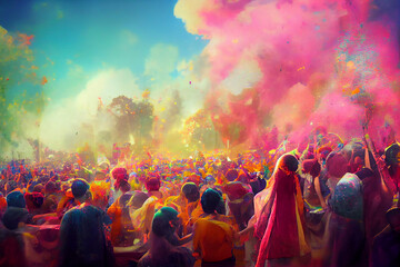 A picture of splash of colour powder in a holi festival in india , AI generate 