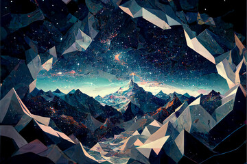 Wall Mural - magical of beautiful mountain landscape with a  sky milkyway