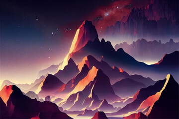 Wall Mural - magical of beautiful mountain landscape with a  sky milkyway