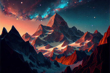 Wall Mural - magical of beautiful mountain landscape with a  sky milkyway