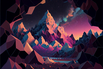 Wall Mural - magical of beautiful mountain landscape with a  sky milkyway