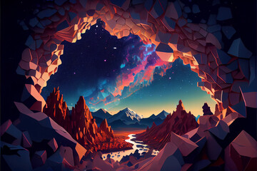 Wall Mural - magical of beautiful mountain landscape with a  sky milkyway