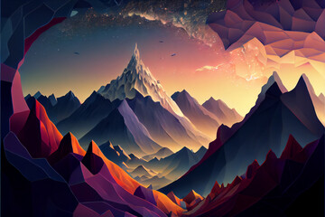 Wall Mural - magical of beautiful mountain landscape with a  sky milkyway