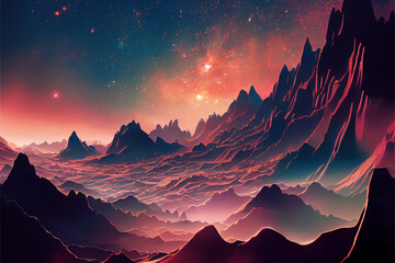 Wall Mural - magical of beautiful mountain landscape with a  sky milkyway