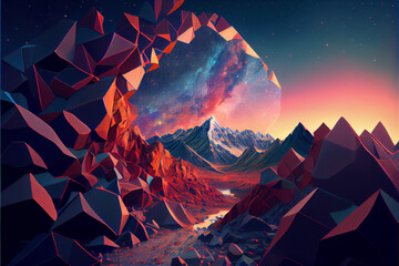 Wall Mural - magical of beautiful mountain landscape with a  sky milkyway