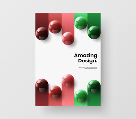 Unique banner A4 design vector template. Multicolored realistic spheres corporate brochure layout.