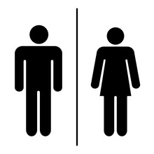 Minimalistic Woman And Man Public Toilet Signs Set. Restroom Door Pictograms Vector Illustration