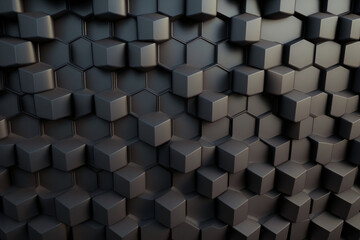 Wall Mural - Hexagonal dark grey, black background texture, illustration, generative ai