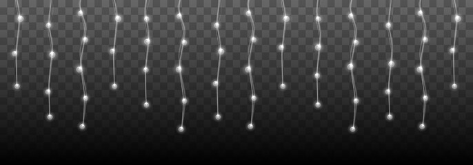 Poster - Christmas lights. Vector New Year decorate garland with glowing light bulbs.