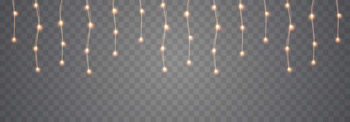 Poster - Christmas lights. Vector New Year decorate garland with glowing light bulbs.