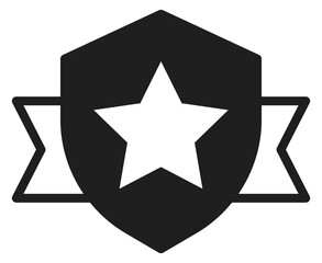 Sticker - Star shield with ribbon. Black emblem. Premium symbol