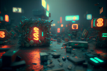 Sticker - technological junk, with neon lights ideal for backgrounds and textures