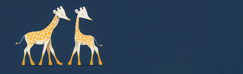 A striking blue backdrop featuring two irresistible baby giraffes, perfect for creative designs and advertising campaigns with plenty of space to add text.