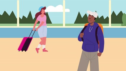 Sticker - interracial travelers couple characters animation