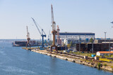 Fototapeta Nowy Jork - The shipyards MV Werften and Neptun Werft in the harbour of Rostock in Germany