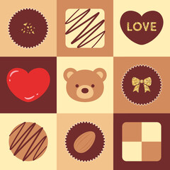 Canvas Print - valentine’s day vector background with a set of chocolate icons for banners, cards, flyers, social media wallpapers, etc.