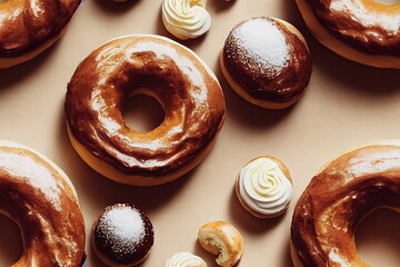 Wall Mural - yummy doughnuts covered in chocolate glaze. seamless dessert texture 