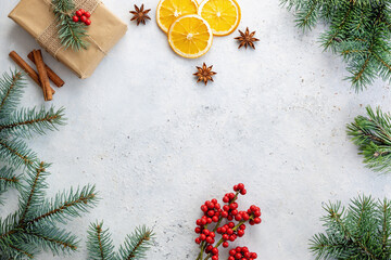 Wall Mural - christmas decorations with holly berries and tree branches.