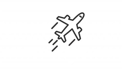 Poster - Animated plane linear icon. Commercial flight. Travelling. Landing and departure. Seamless loop HD video with alpha channel on transparent background. Outline motion graphic animation