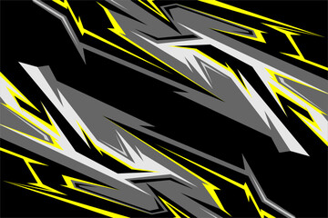 Design vector racing background with a unique pattern and a cool combination of gray, white and yellow colors and stripes on a black background