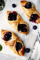 Poster - Homemade Blueberry Danish with Puff pastry o holiday background