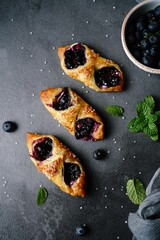 Poster - Homemade Blueberry Danish with Puff pastry o holiday background